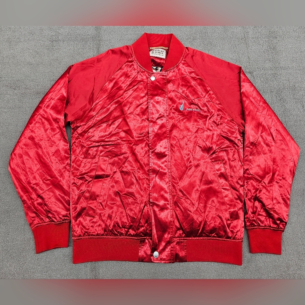 Scotch & Soda Men red satin bomber jacket L Snap Button Full-Zip The Free Spirit